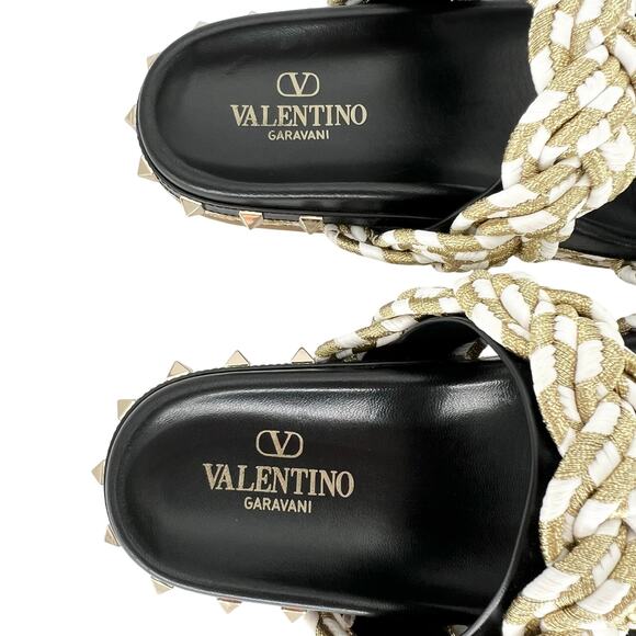 VALENTINO GARAVANI Rockstud Metallic Rope Slide Espadrille EU 37 Gold Sandals - Picture 9 of 13